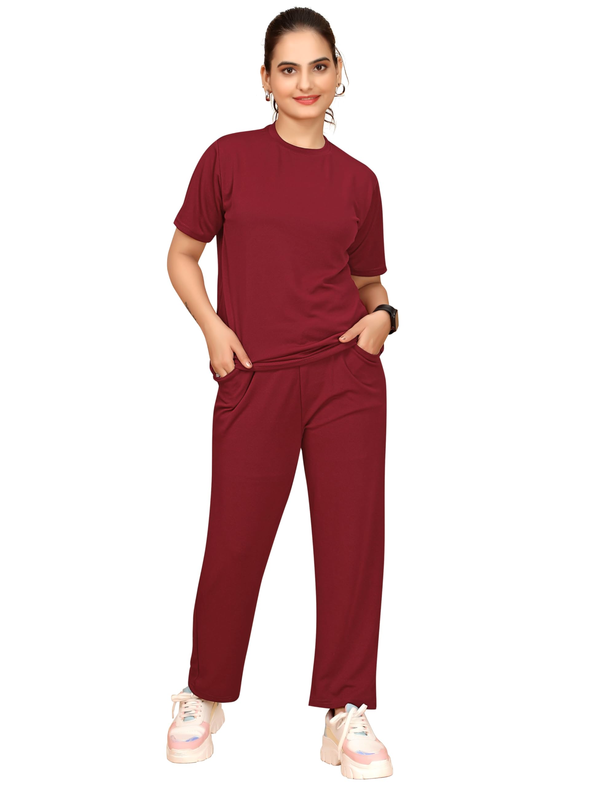 DADX Women's Printed Polyester Lycra Tracksuit Set, Lightweight Stretchable Tracksuit Suit and Gym Outfit with Side Pockets
