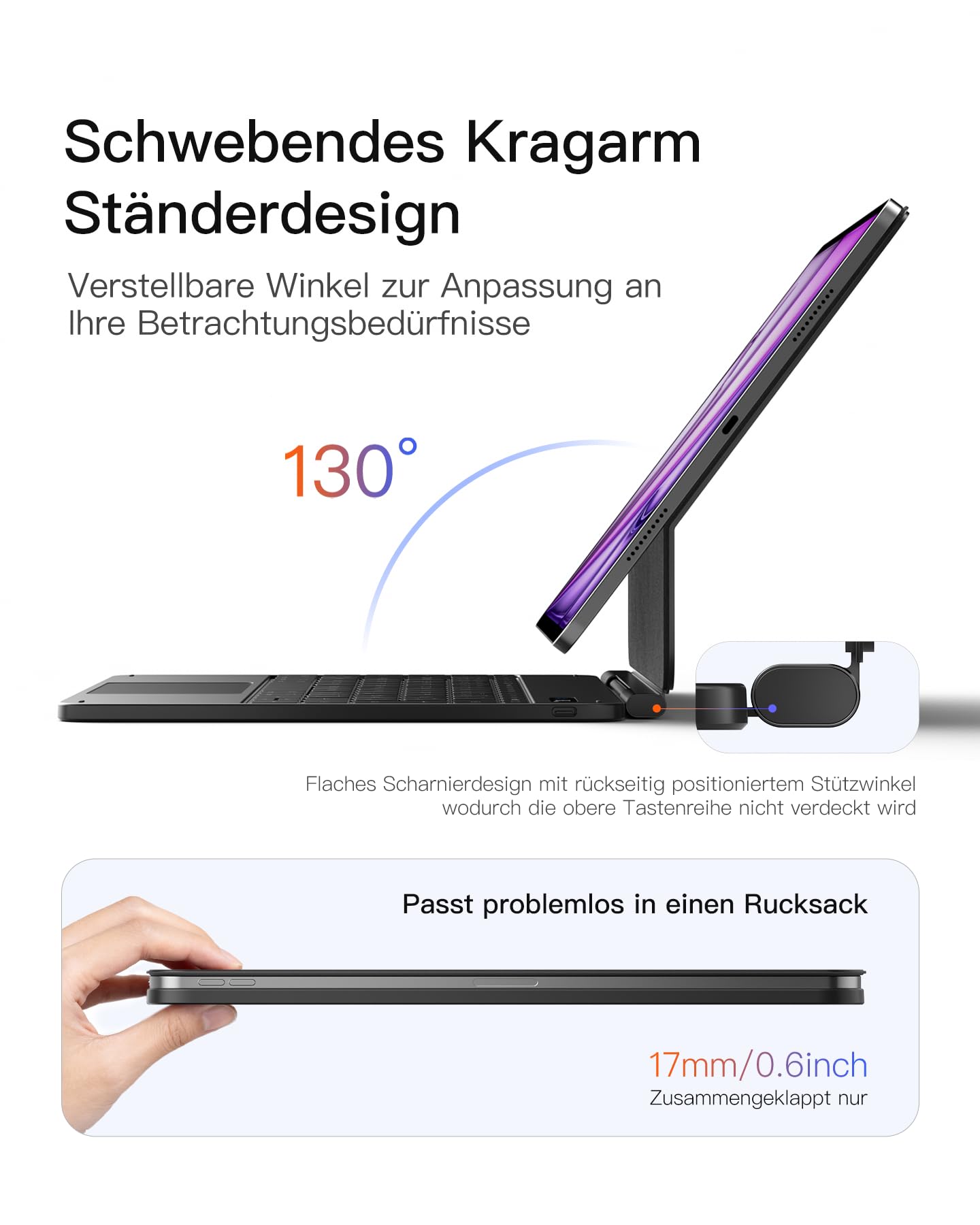 Inateck NeoMagic Magnetische Tastatur Hülle für iPad Air 13 Zoll M4/M3/M2(2026/2025/2024),iPad Pro 12.9 Zoll,Großes Trackpad,LED-Anzeige,7 Farben Hinterleuchtet,QWERTZ,mit Stifthalter,KB903