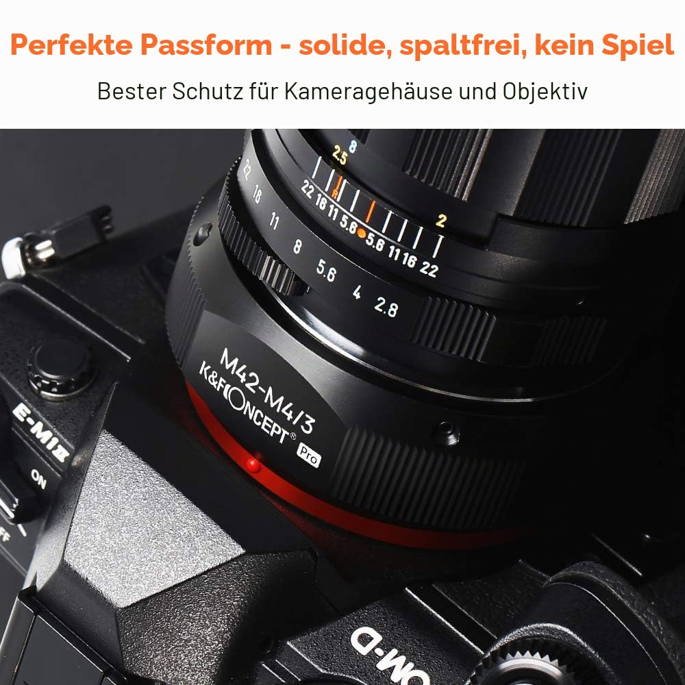 K&F CONCEPT M10125 M42-M4/3 Hochpräziser Adapterring Objektivadapter für M42 Schraubobjektiv an Micro 4/3 (MFT, M4 / 3) Montagekamera, passend für Olympus PE, Panasonic Lumix