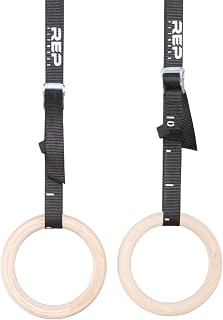 REP Fitness Wood Gymnastic Rings with Numbered Heavy-Duty Adjustable Straps - 600lb Capacity for CrossFit, Home Gym & Gymnastics