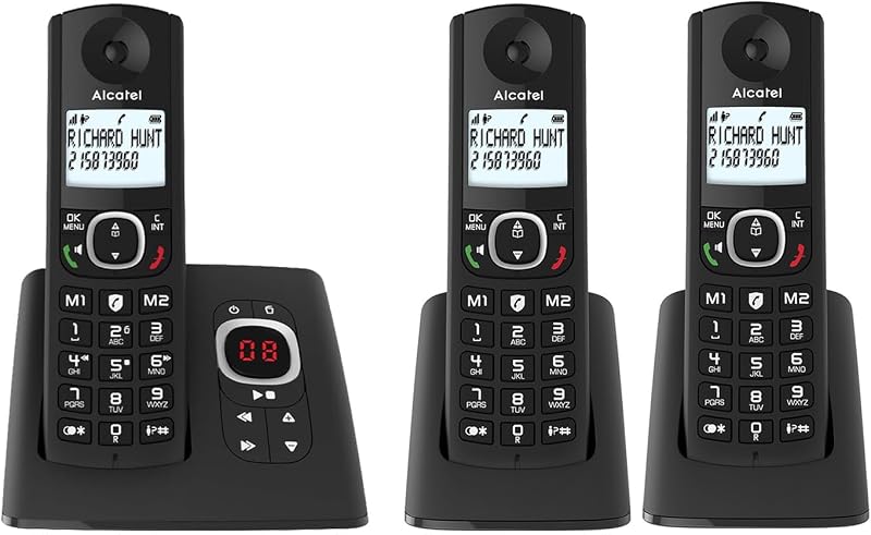 ALCATEL F530 Voice Trío - Teléfono inalámbrico DECT con contestador automático - Gran Pantalla retroiluminada - Altavoz - Bloqueo de Llamadas - 2 Teclas de Memoria Directa - 3 terminales - Negro
