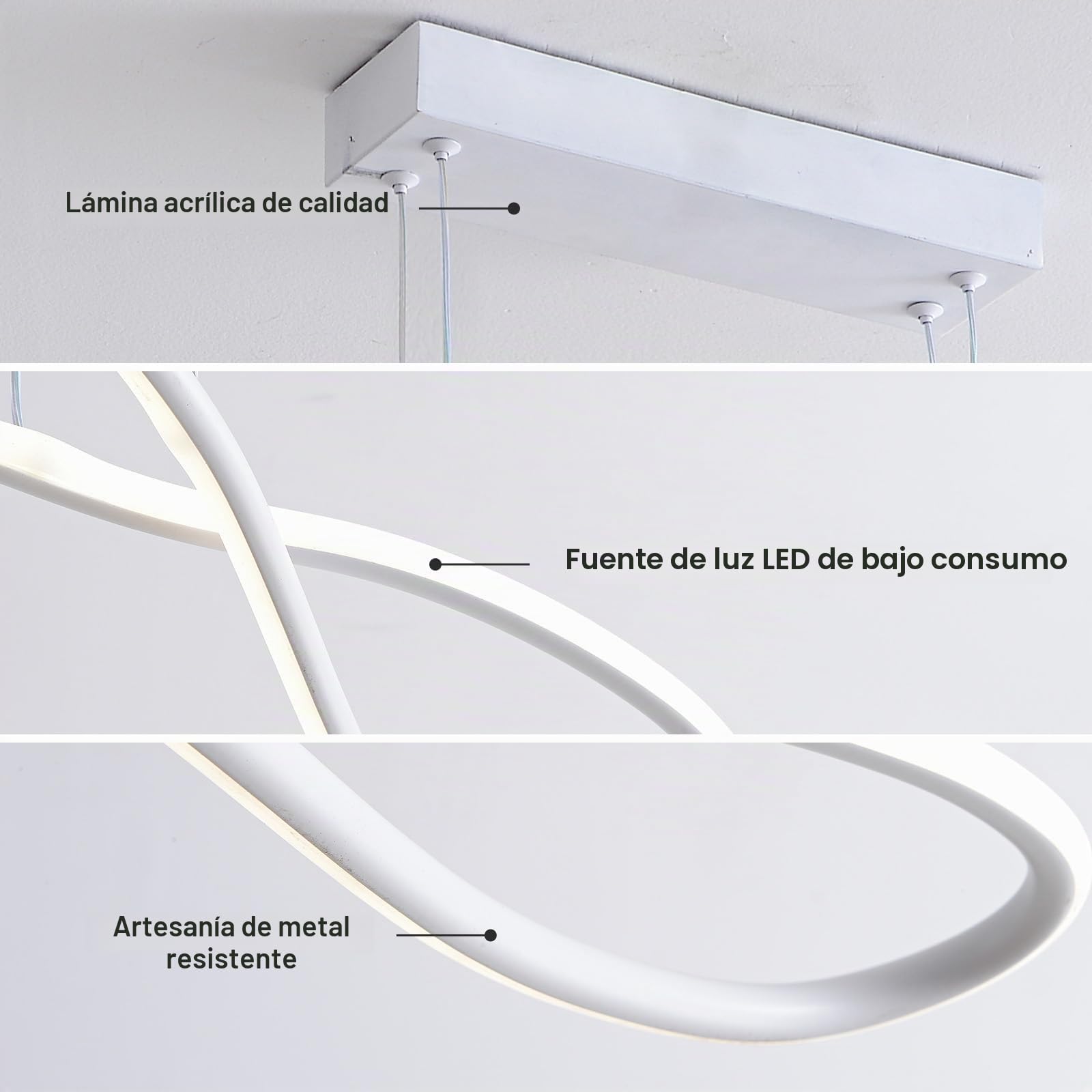 Lámpara Colgante LED Moderna, Lámpara de Cocina de 90cm con Regulador de Intensidad, Lámpara Colgante de Altura Ajustable para Salón, Led Techo de Diseño Lineal de 32W (Blanca) | Regulable 3000 K-6000 K, altura regulable, lámpara colgante lineal de 32 W p