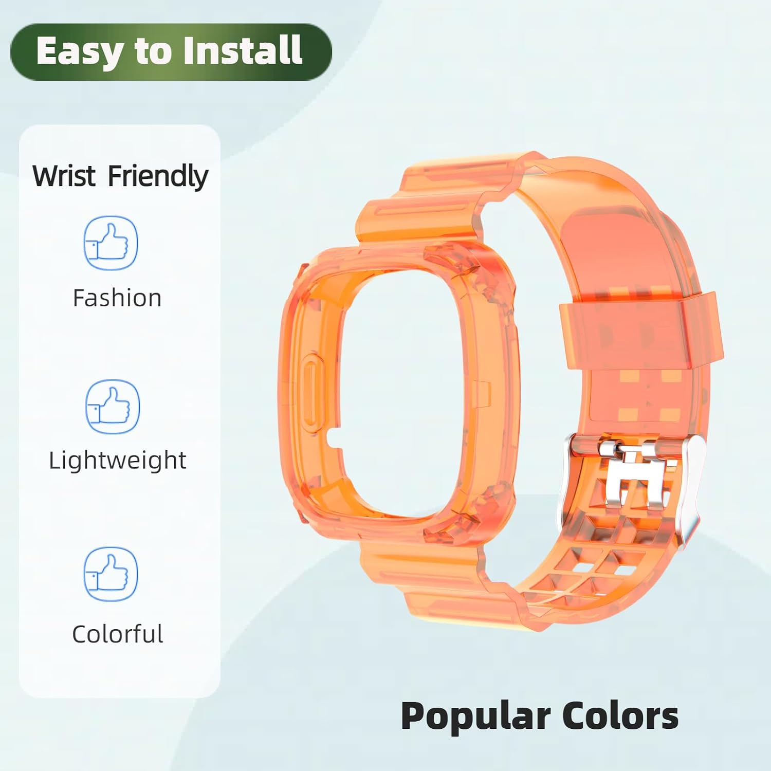 Clear Watch Band Compatible with Fitbit Sense 2 / Sense Bands, Fitbit Versa 4 / Versa 3 Bands Women Men, Silicone Transparent Crystal Bumper Case Band for Fitbit Sense 2 / Versa 4 Smart Watch image 5