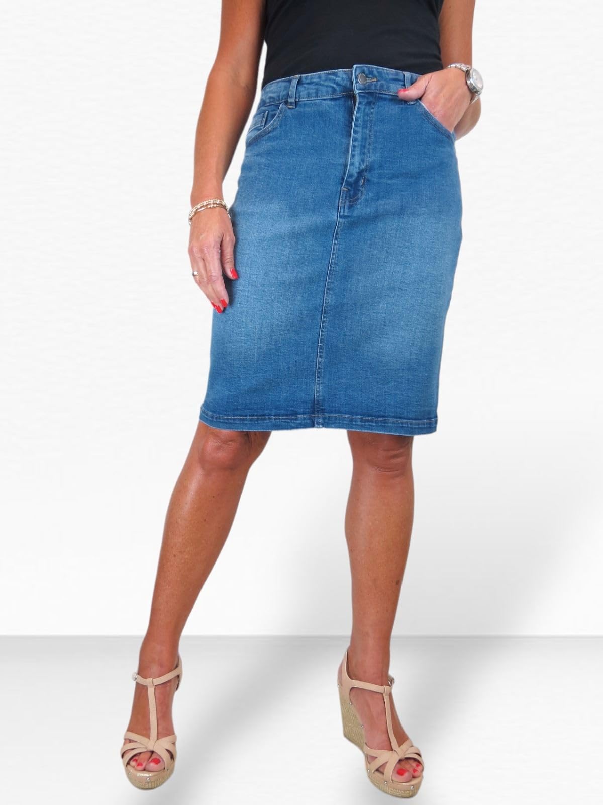 Paulo Due Gonna Jeans Denim Elasticizzato da Donna Gonna Tubino al Ginocchio da Donna 42-54