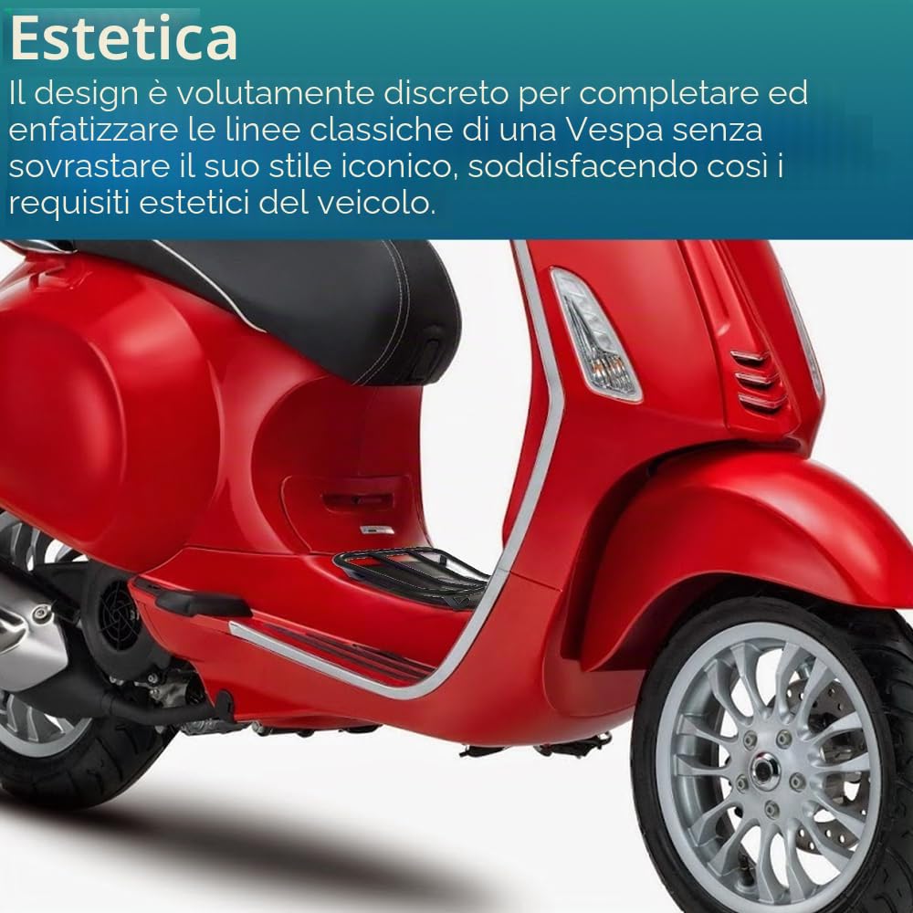 Portapacchi per moto con passaggio, nero opaco, per Vespa Primavera Sprint 50 125 150 cc