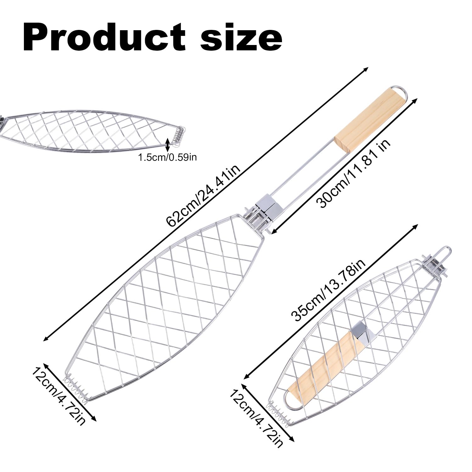 Panier à Poisson Pliable Lasuroa – Grille De Barbecue En Fer Avec Poignée Bois, Anti-adhésive Pour Saumon, Truite Et Plus