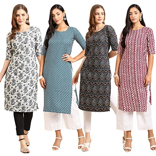 Image of Pinkmint Women's Crepe Digital Print Straight Kurta (Pack of 4)