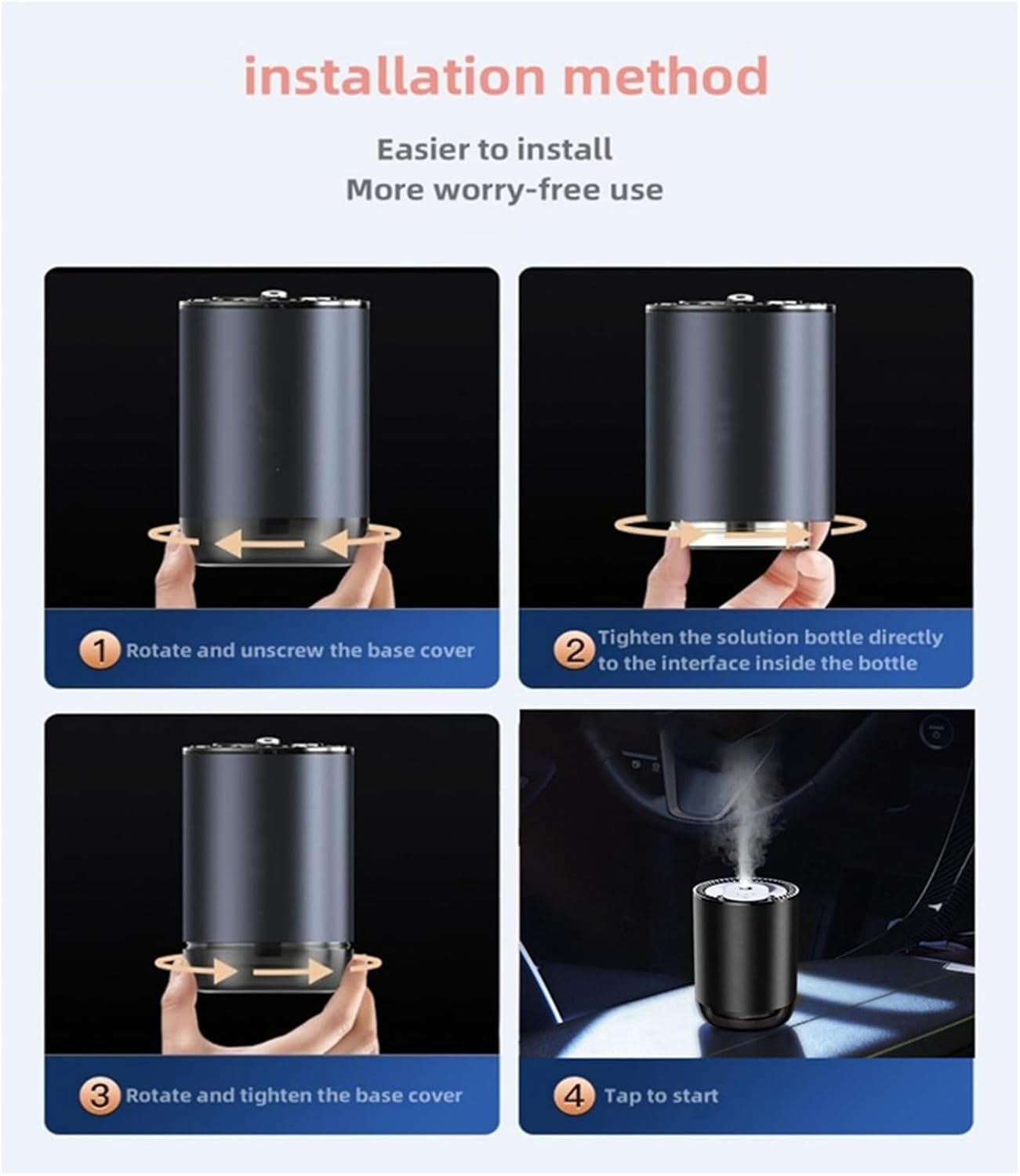 Smart Car Air Freshener 50ML Perfume Ultrasonic Mist Aromatherapy Diffuser Portable Humidifier for Car and Home Use Automatic Start and Stop 3 Modes 4 Freshness Principles (Lover)