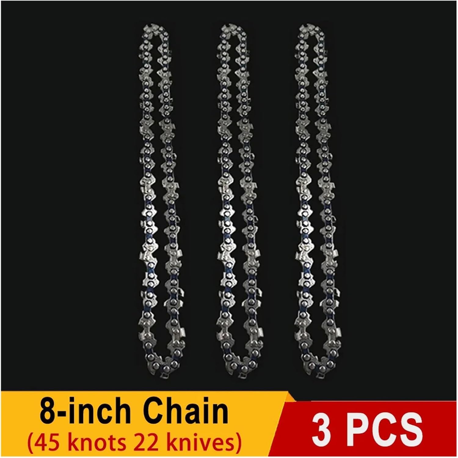 8 Inch Saw Bar 1/4" P Electric Saw 45 Knots 22 Knives Electric Chain Saw Guide Replacement Mini Steel Chainsaw Chains Garden Tool(3pcs 8-inch Chain)