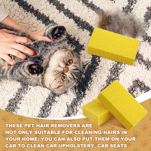 Image of 2 Pack Pet Hair Remover Sponge Cat and Dog Hair Sponge Rubber Pet Fur Lifter Removal Tool, Remove from Furniture, Carpet, Bedding, Clothing, 6.26 x 3.28 x 1.89 Inch (Yellow)