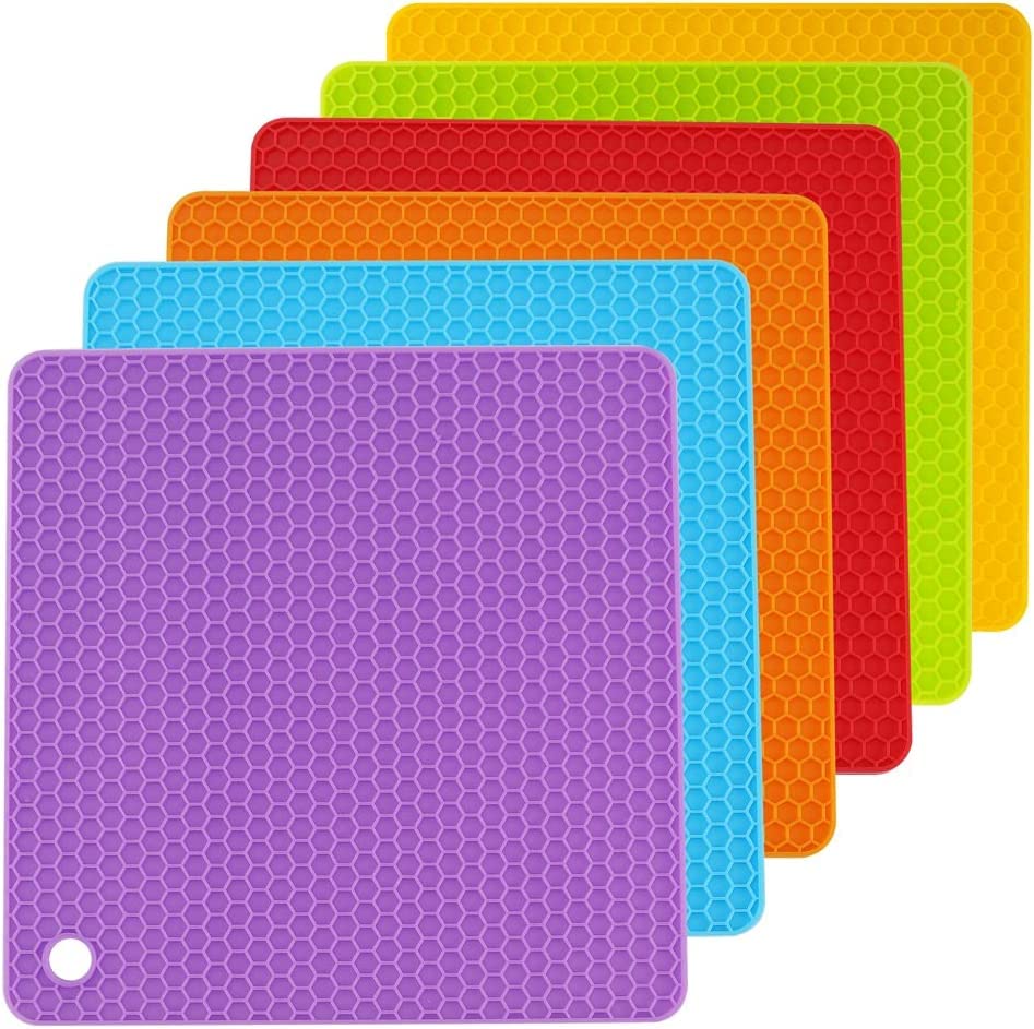 Ramkuwar Silicone Trivet Mats Hot Pads Heat Resistant Bowl Mats Dish Mats Drink Coasters Non Slip Pot Holders for Home Kitchen Dining Table Decoration Multi Colour Set of 6 Piece