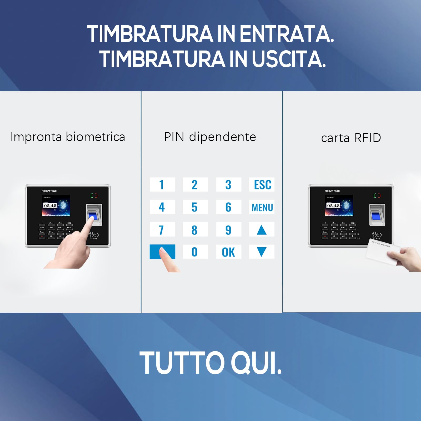 Rilevatore presenze, HapAttend Italiano timbracartellini dipendenti con impronte digitali e 5 badge RFID, H2 timbratrice presenze dipendenti Checking-in registratore orologio tempo per piccole imprese