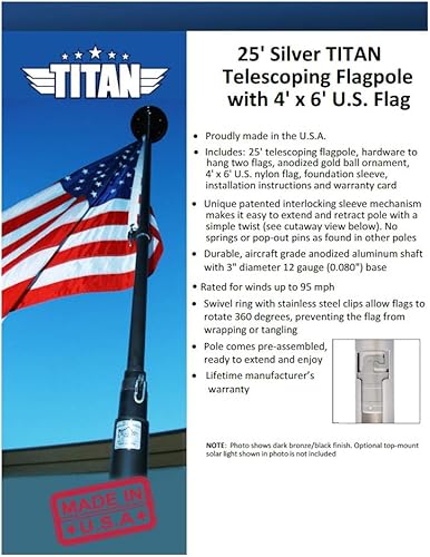 Miniatura 2 de Mástil de bandera TITAN telescópico de 25 pies con bandera