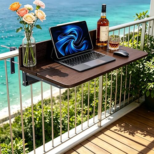 SKVSKV Balcony Bar Table for Railings Outdoor Hanging Folding Adjustable Height Deck Rail Table for Patio Garden Rustproof Aluminum Alloy Frame Weather Resistant Easy Assembly