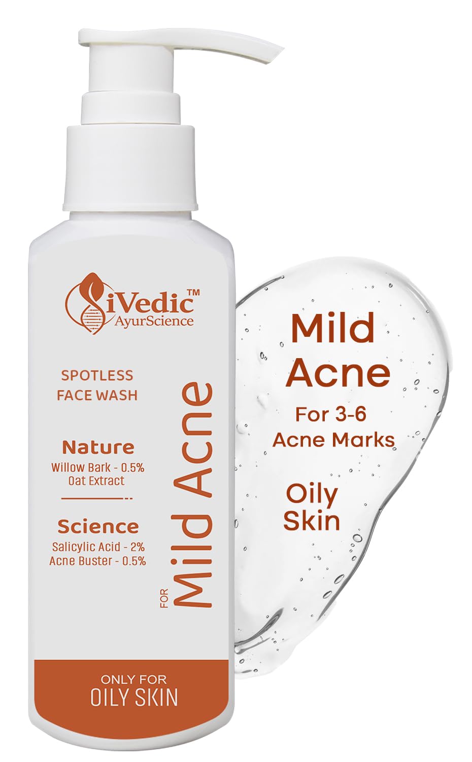 AyurScience Mild Acne Face Wash Cleanser for Women and Men (2% Salicylic Acid, 0.5% Acne Buster & Oat Extract) for Blackheads & Open pores - Suitable Only for Oily Skin - 150 ml