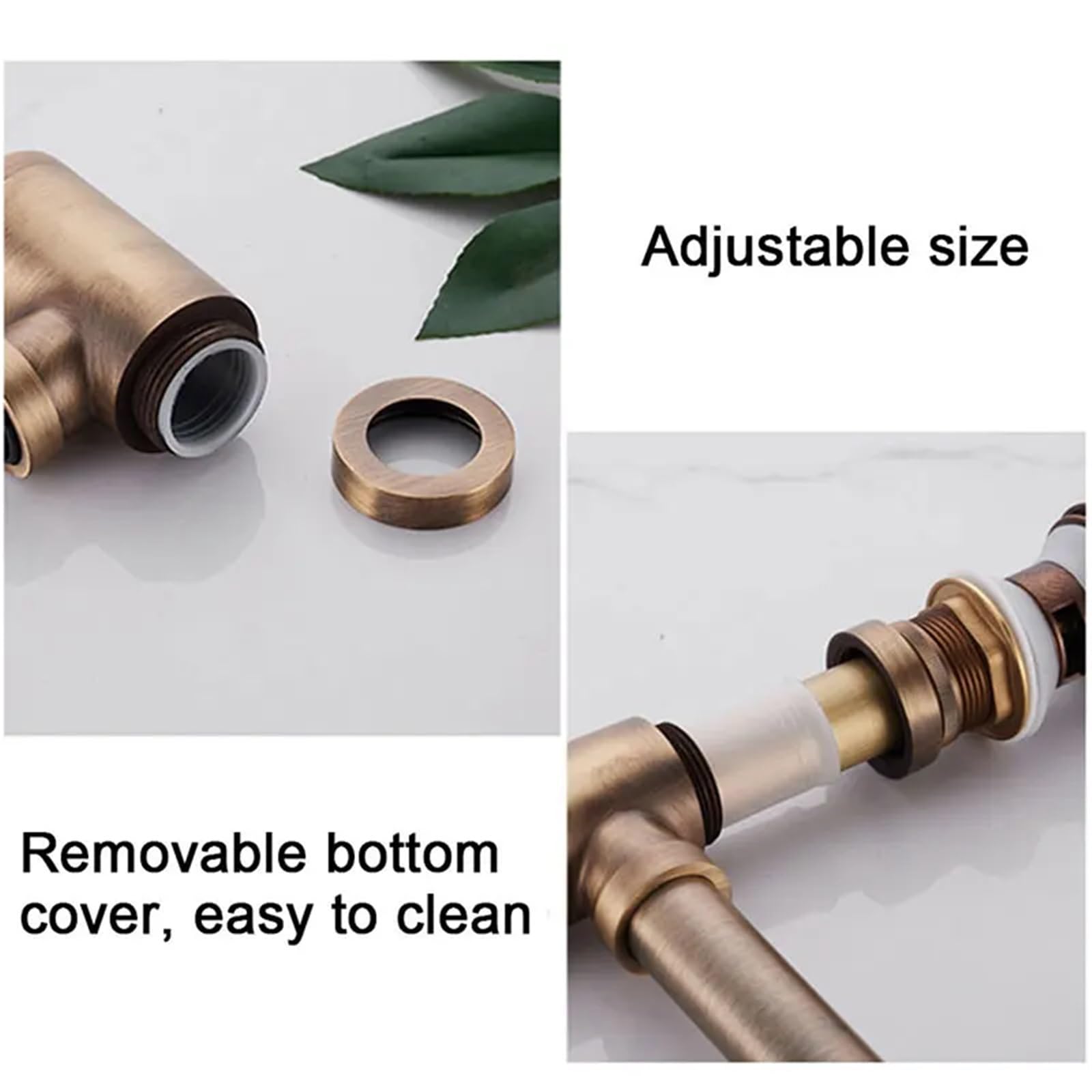 Sifón redondo de latón for baño, kit sifón ajustable for lavabo con desagüe emergente Para Lavabo De Baño y Lavabo(With Overflow Drain)