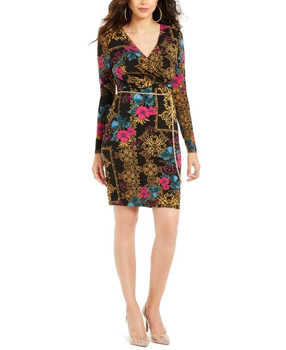 Thalia Sodi Womens Printed Surplice Sheath Dress Black Size Medium |  Desertcart Maldives