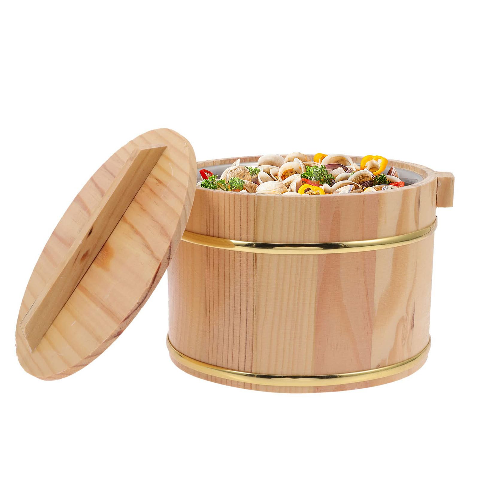 Cubo de Madera para arroz, Tina para Sushi, Cuenco con Tapa, Cubo de Madera para arroz al Vapor, vajilla de Restaurante japonés, Recipiente para Alimentos, 20 cm