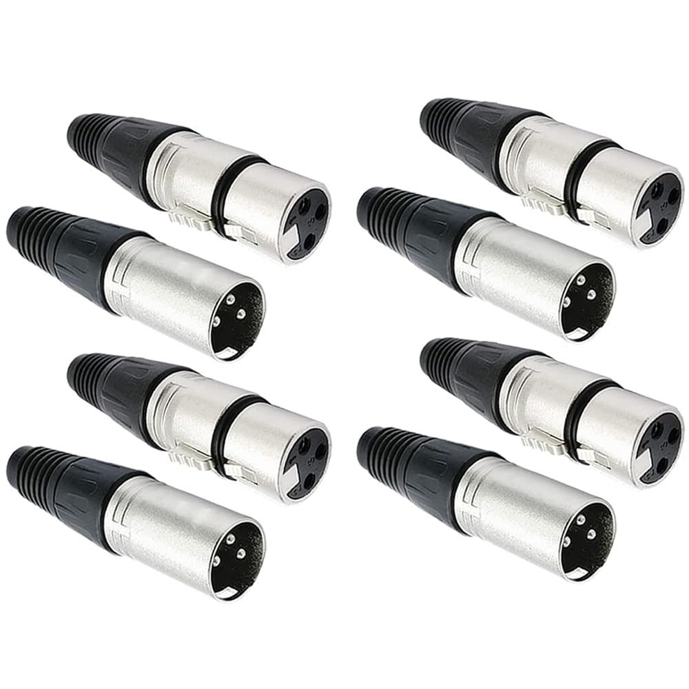 Greluma 8 Pièces Connecteurs XLR 3 broches, 4 paires de connecteurs XLR mâle/femelle, prise de câble micro, prise audio microphone
