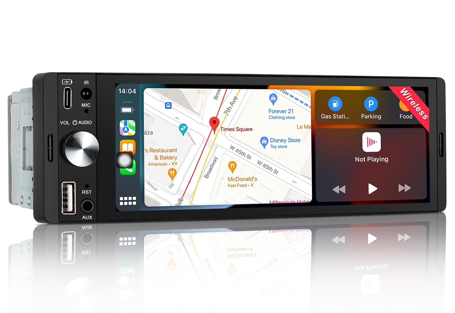 LEROAADZ 1 Din Autoradio mit Bildschirm Kompatibel mit Wireless CarPlay & Android Auto, 6,28 Zoll 1Din Car Radio with Carplay Display, Bluetooth, AM/FM RDS, USB/Typ-C, Aux-Eingang, Mirror Link