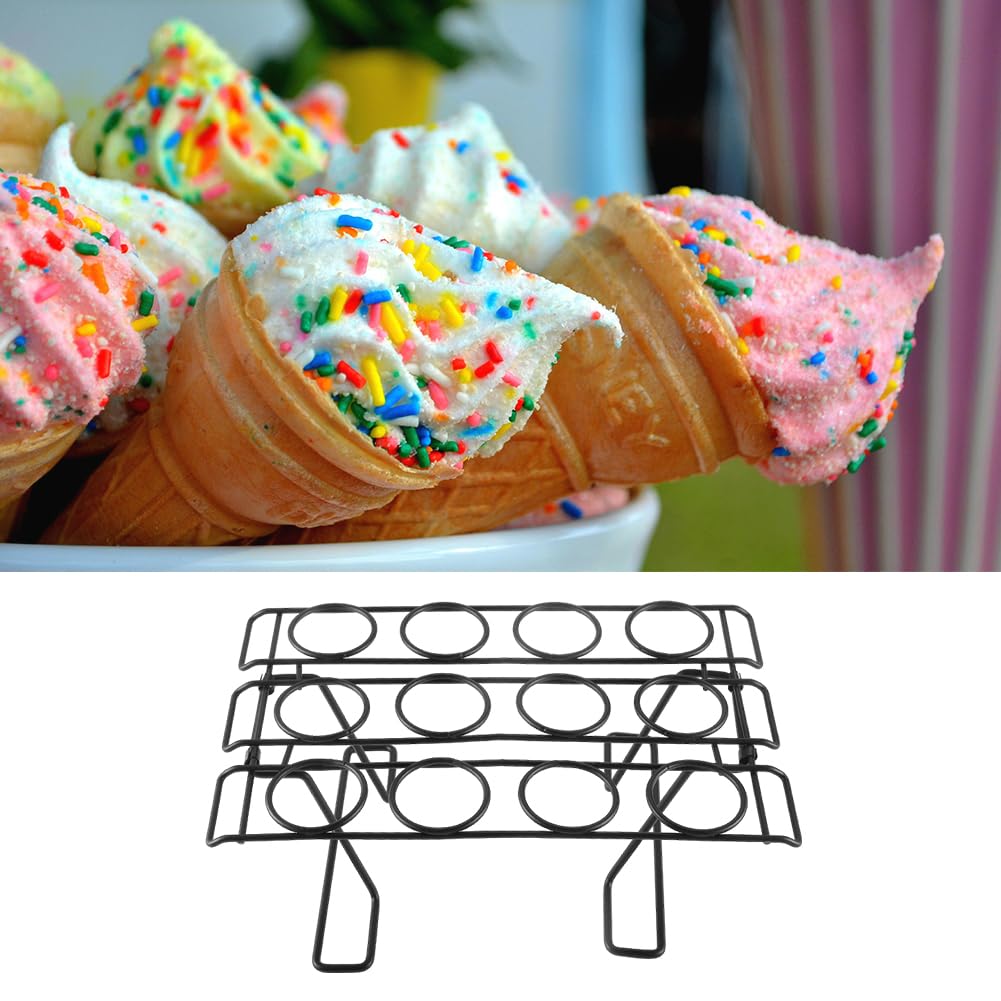 Soporte para Conos, Soporte para Helado, Soporte de Exhibición de Cono, Soporte de Cono de Helado para La Cocina de Hornear, Refrigeración, 12 Agujeros Conos de Magdalenas Plegable