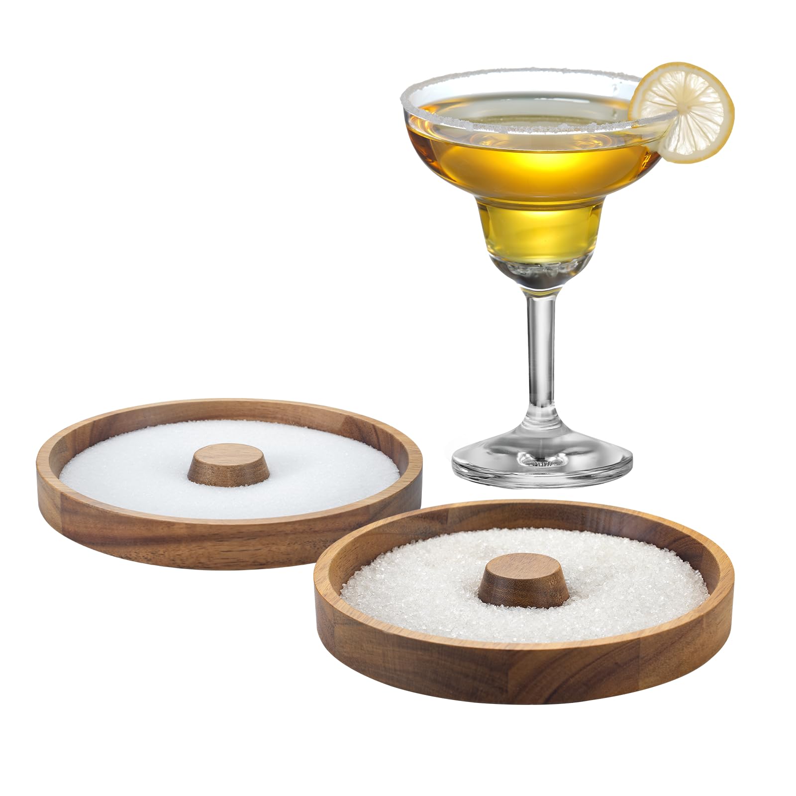 2 Pack Margarita Salt Rimmer, Wood Glass Rimmer for Cocktail, Glass Rimming for Salts and Sugars, Fits up to 5.5-inch Wide Glasses