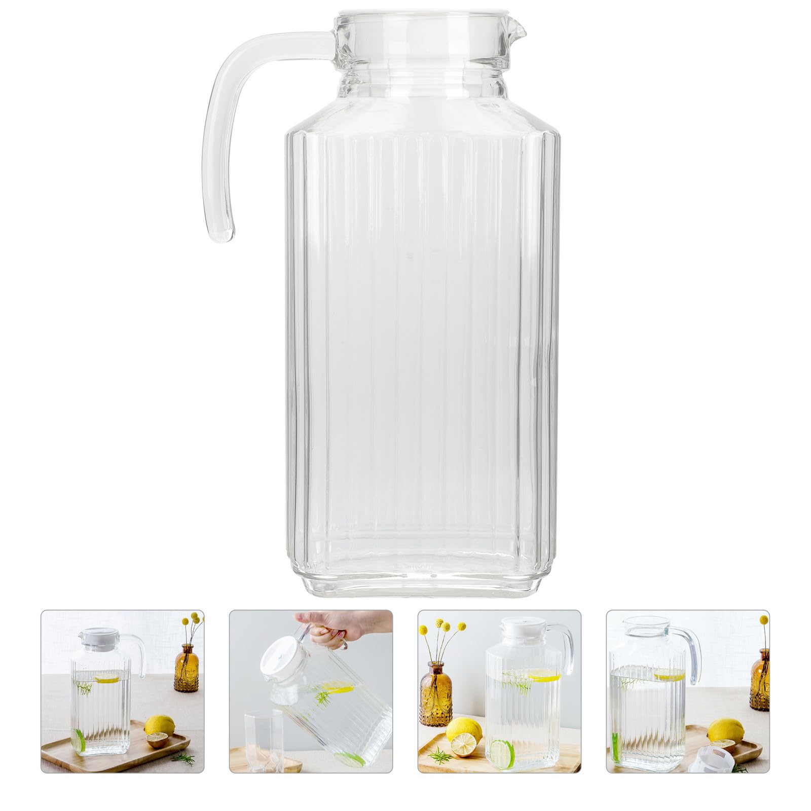 Uonlytech Jarra de Vidrio Diseño Resistente para Agua Fría de 1.7l Gran Capacidad y Tapa Funcional para Verano Adecuado para Bebidas y Jugos en Casa