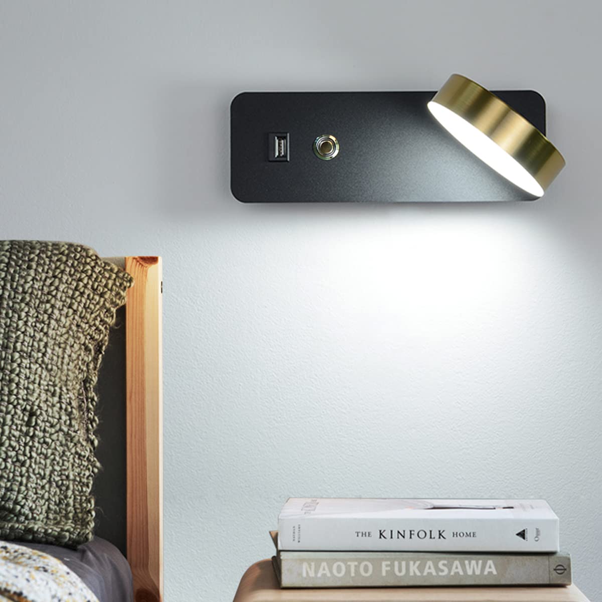 Nowoczesna lampa ścienna, LED, do użytku wewnątrz, z włącznikiem i portem USB, ściemnialna lampa ścienna ze sterowaniem dotykowym, lampka nocna do czytania, do sypialni i pokoju d