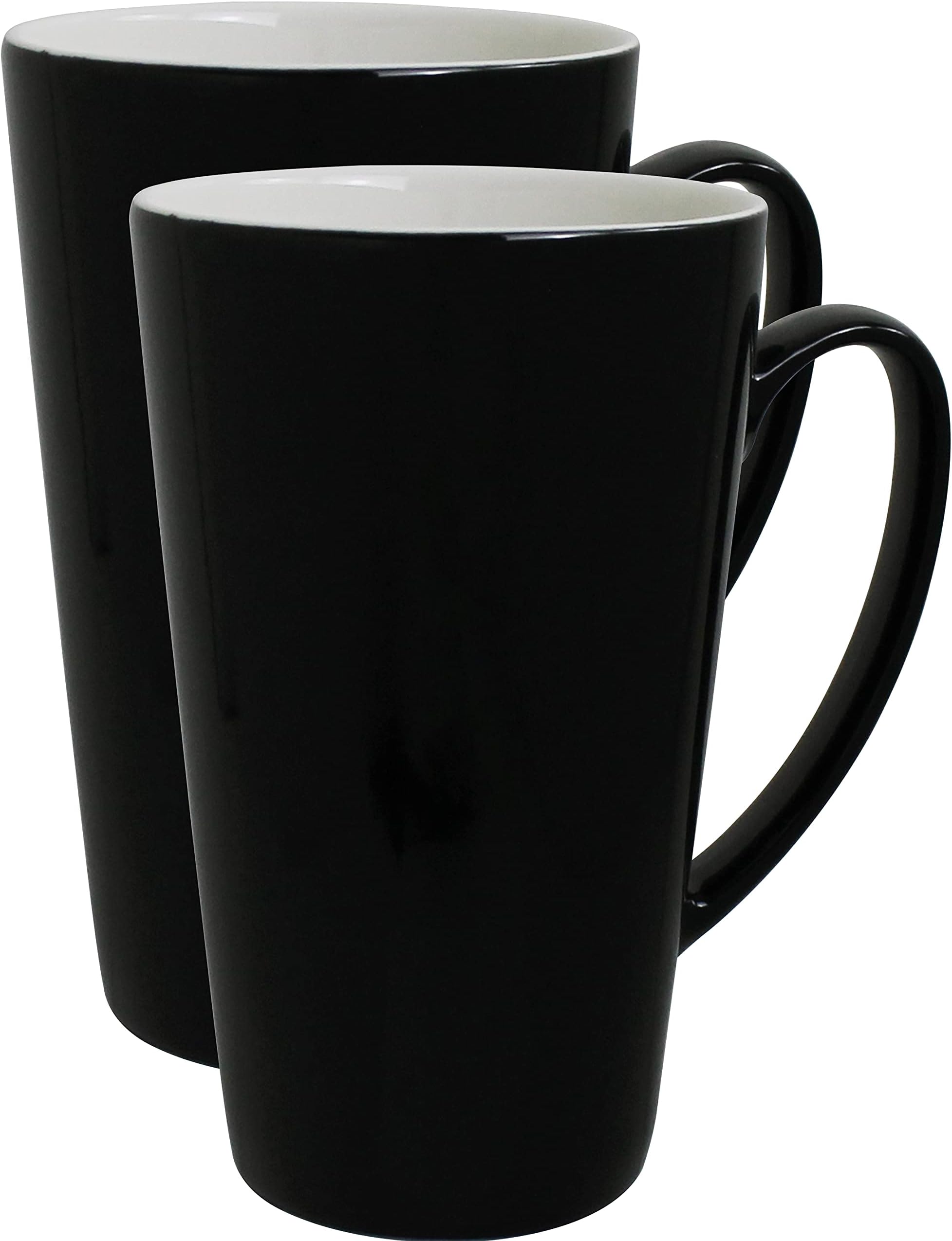 Serami15oz Black and White Funnel Ceramic Tall Coffee Mugs with Large Handles, Set of 2