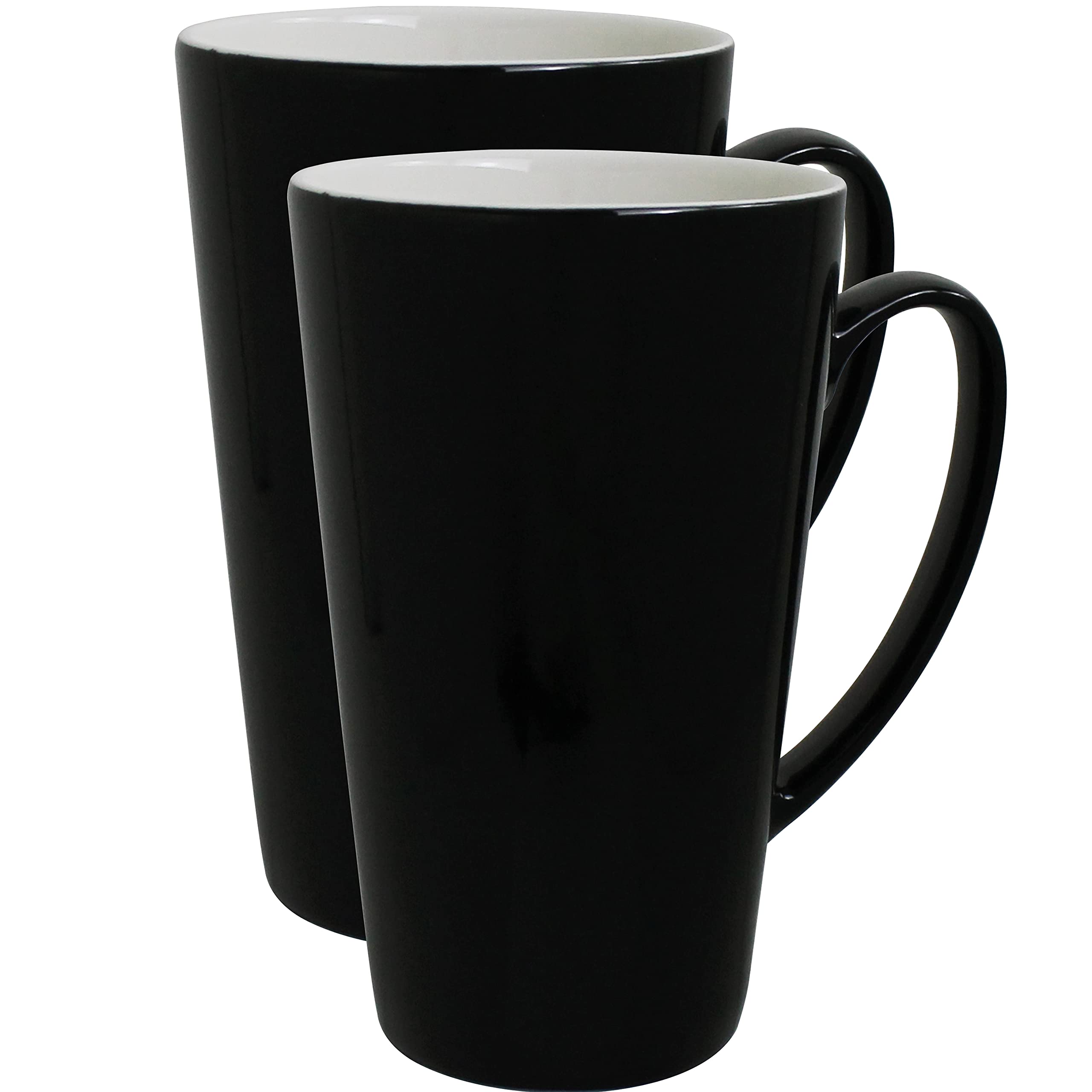 Serami15oz Black and White Funnel Ceramic Tall Coffee Mugs with Large Handles, Set of 2