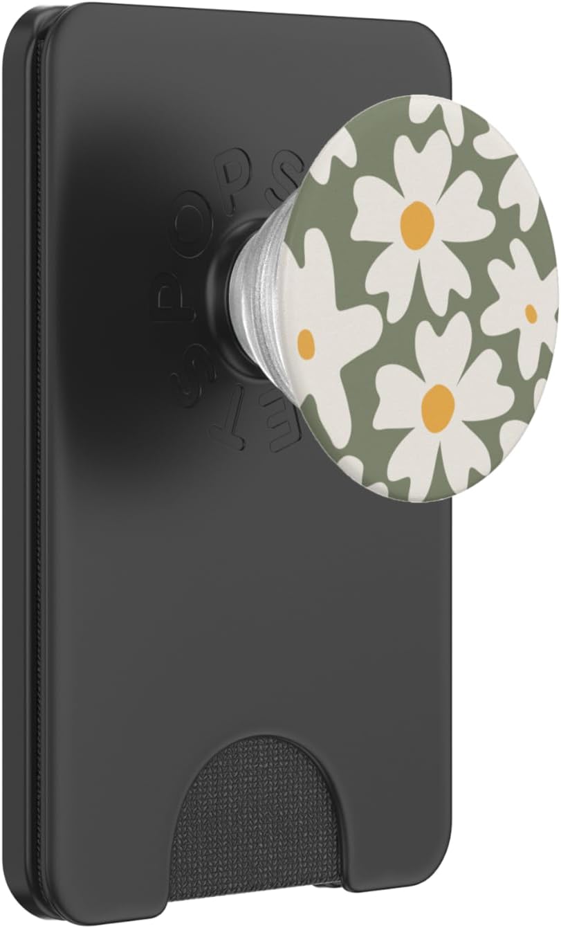 Retro Daisy Flower Leaves Boho Dark Green Cover PopSockets PopWallet for MagSafe