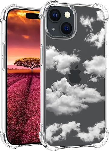 Funda compatible con iPhone 15 Plus, linda nube transparente para mujeres, diseño femenino, bonita funda de silicona transparente para teléfono,