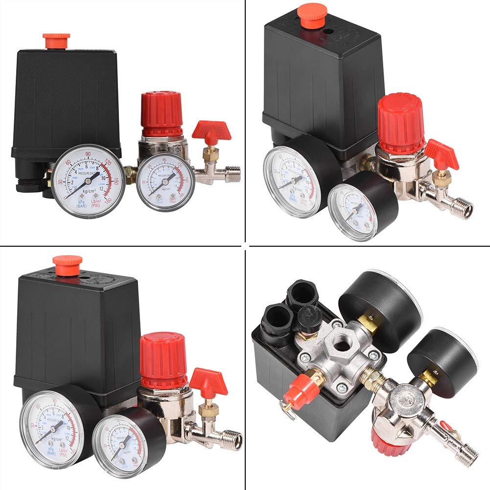 Nikou Valve de compresseur d'air - Régulateur de vanne de régulation de manomètre avec manomètres pour compresseur