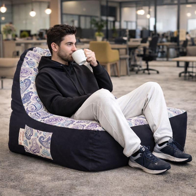 Image of Style Homez Urban Design Denim Canvas Paisley Printed Bean BagXXL Size Filled with Beans Fillers