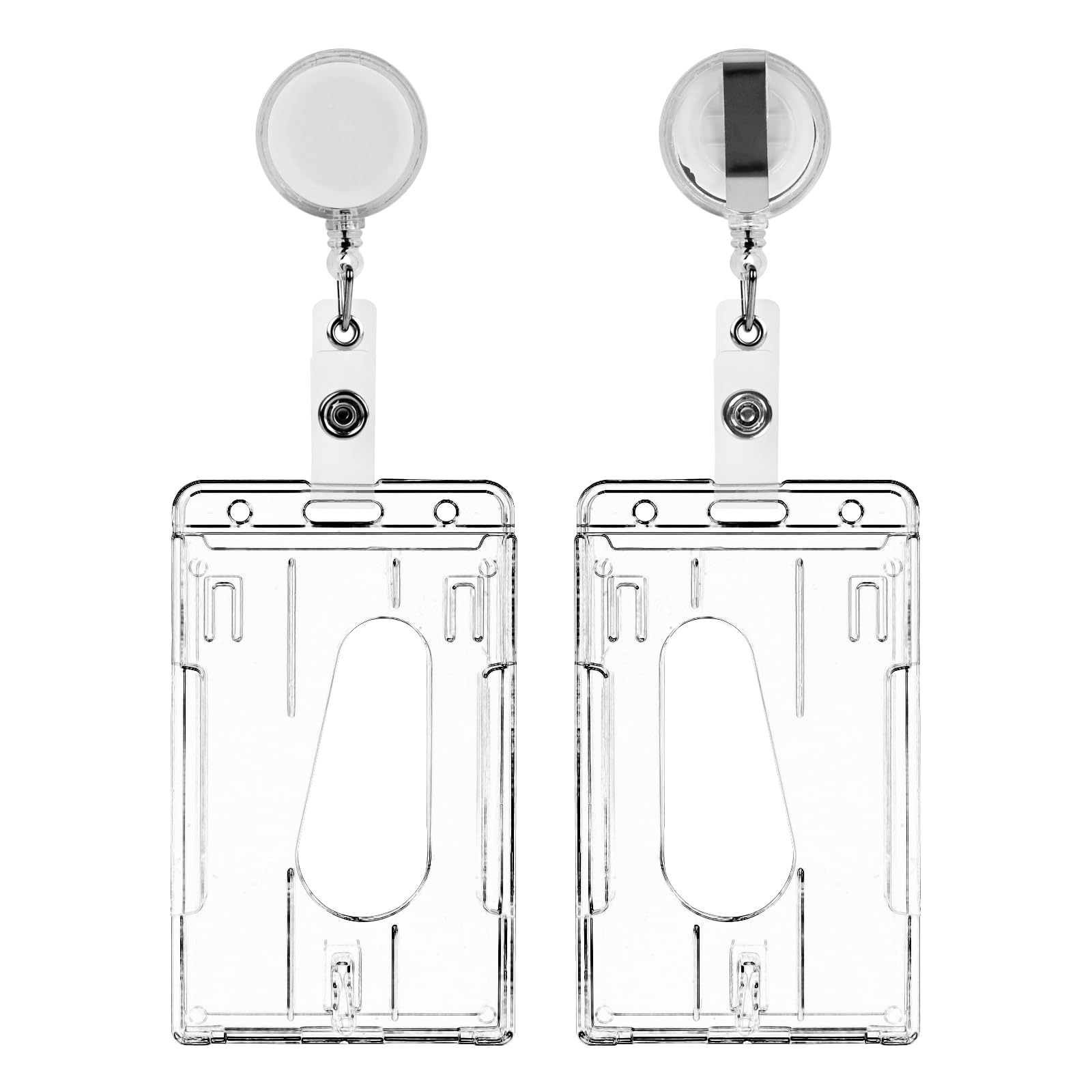 Vertical Clear Badge Holders With Retractable Reels - 2 Pack Transparent ID Card Holders With Thumb Slot For Office & Hospital Use
