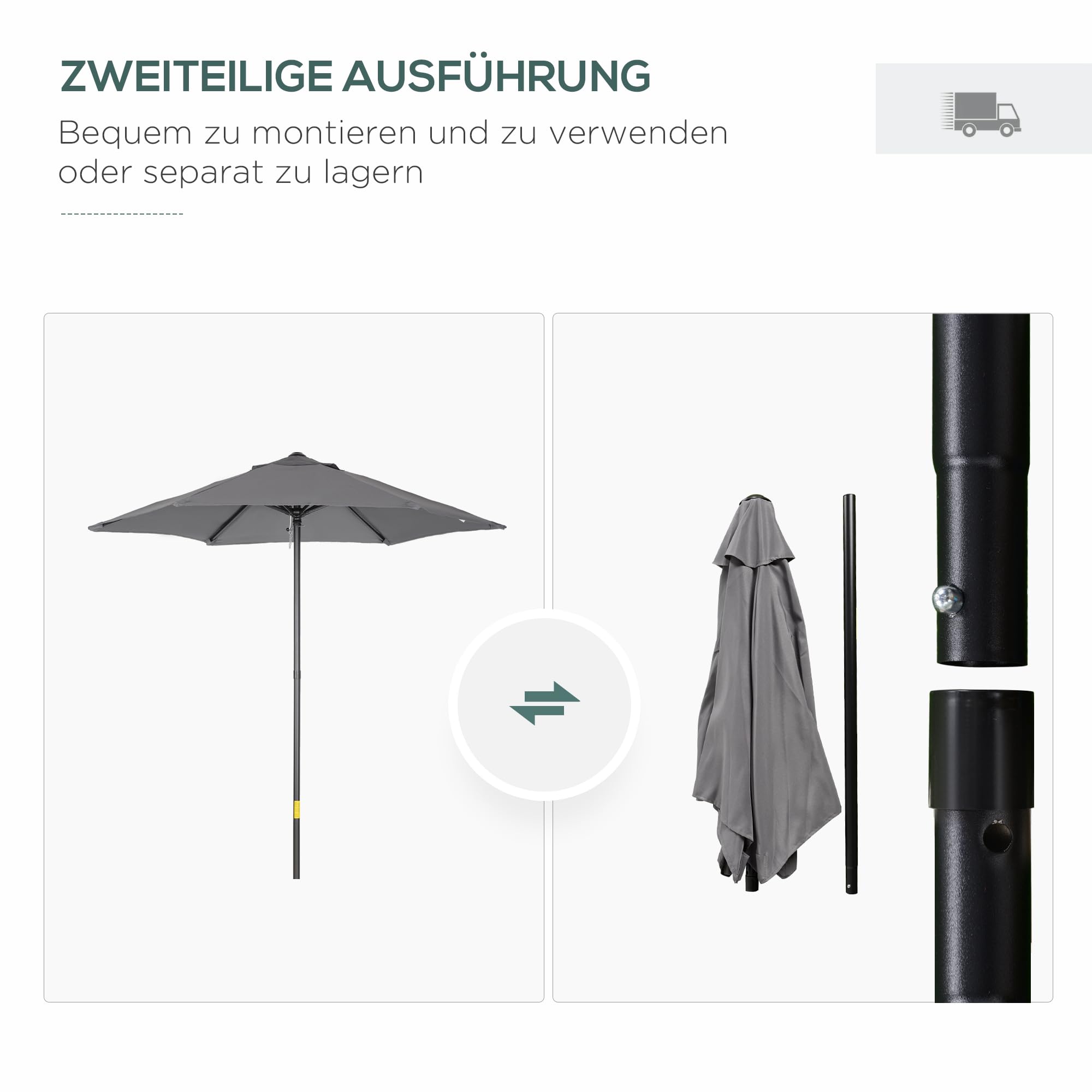 Outsunny Sonnenschirm Ø196 cm, sechseckig Balkonschirm Strandschirm windfest stabil Marktschirm Sonnenschutz für Strand Balkon Garten