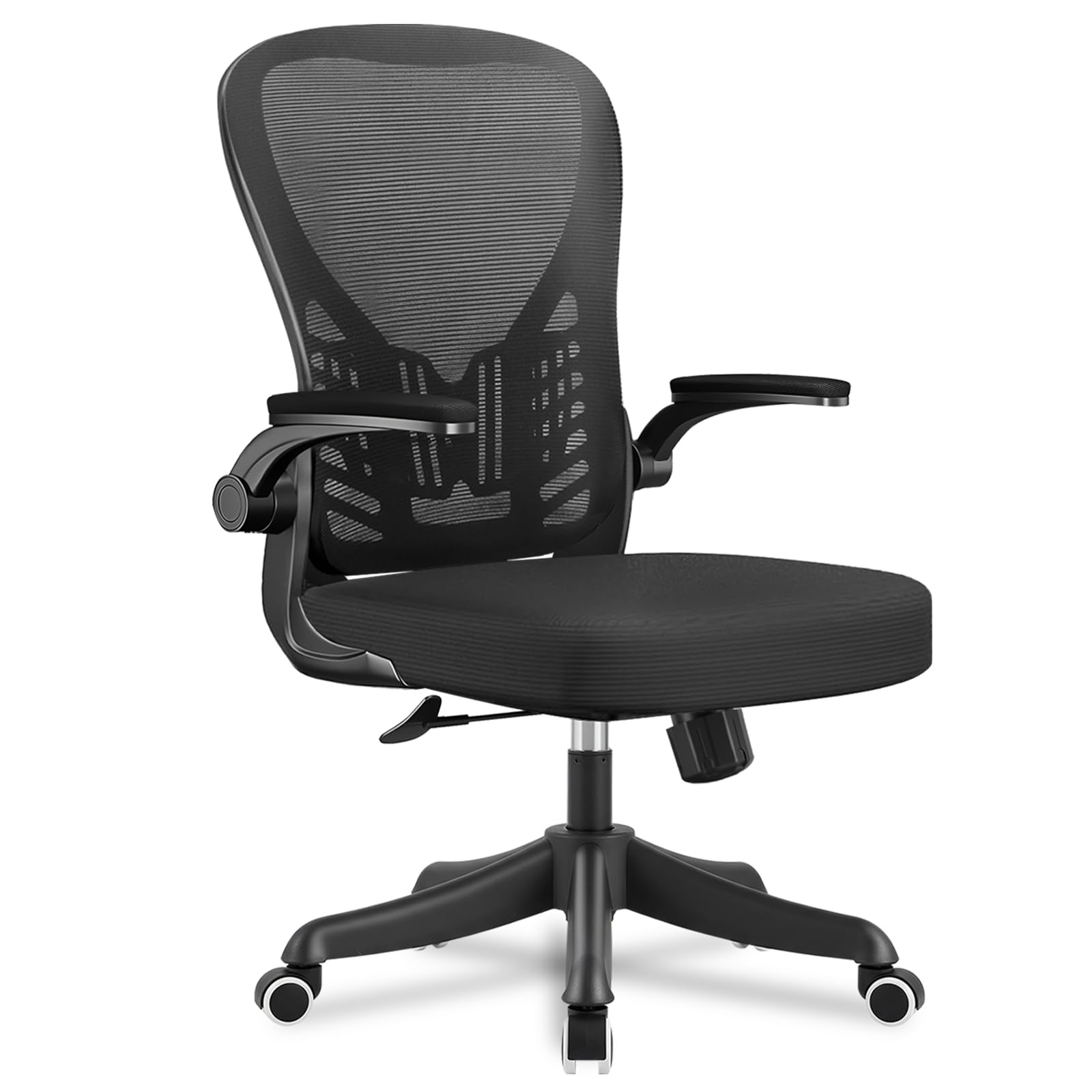 EOXCIIU Office Chair, Comfy Mesh Chair With Flip-Up Armrests, For Home And Office Use (Black)