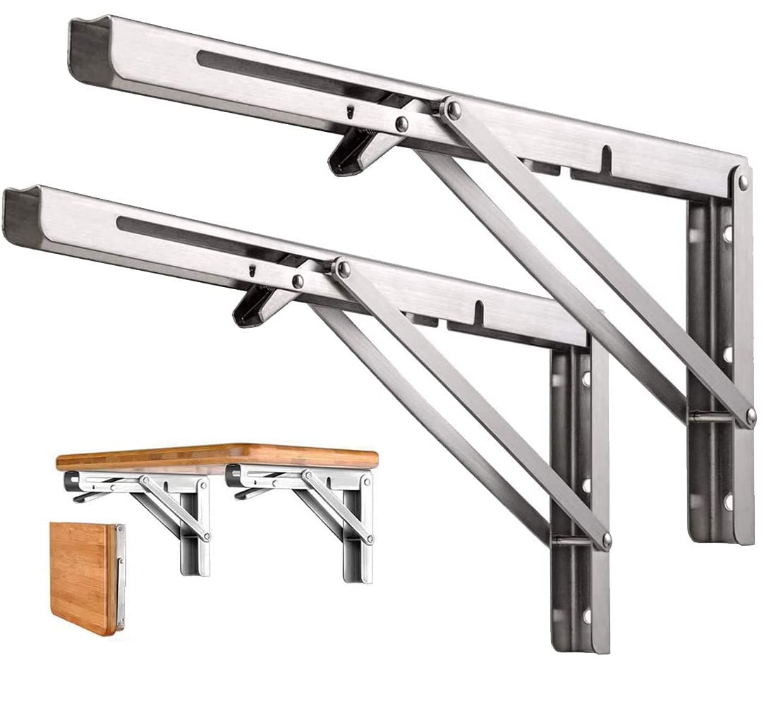 Folding Shelf Brackets, Heavy Duty Stainless Steel Collapsible Diy Wall Mounted Shelf Bracket, Max Load: 150 Lb, For Table Work Bench Space Saving, 788478021993