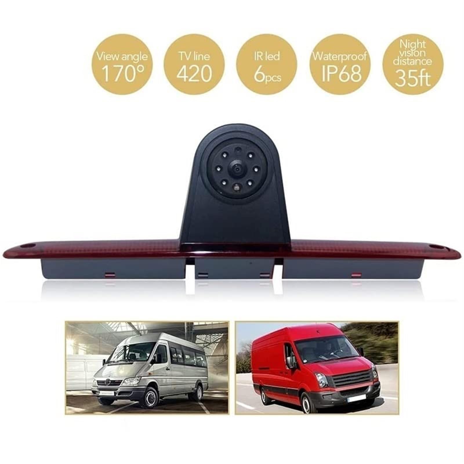 Wodoodporna kamera cofania z noktowizorem i trzecim światłem hamowania, do samochodów, Van Sprinter W906 324H 524H, do samochodów VW, Crafter Transporter 2006 Kamera cofania samochodu
