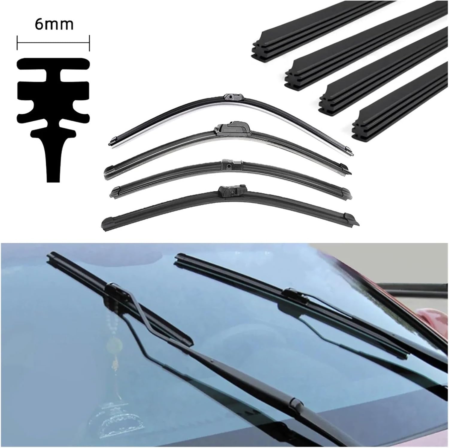 Car Wiper Rubber Strip14" 15" 16" 17" 18" 19" 20" 21" 22" 24" 26" 28" 30" 32" Inch Can Cut Blade Replacement Parts(30inch(750mm))