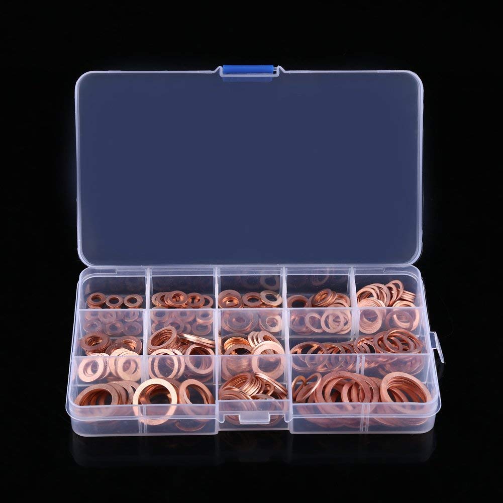 280 Pezzi Rondelle Rame, M5 M6 M8 M10 M12 M14 M16 M18 M20 M22 M26 Kit di Classificazione Metrica Guarnizione Rame Olio Anello Tenuta per Fissaggi a Vite, Sistemi Idraulici