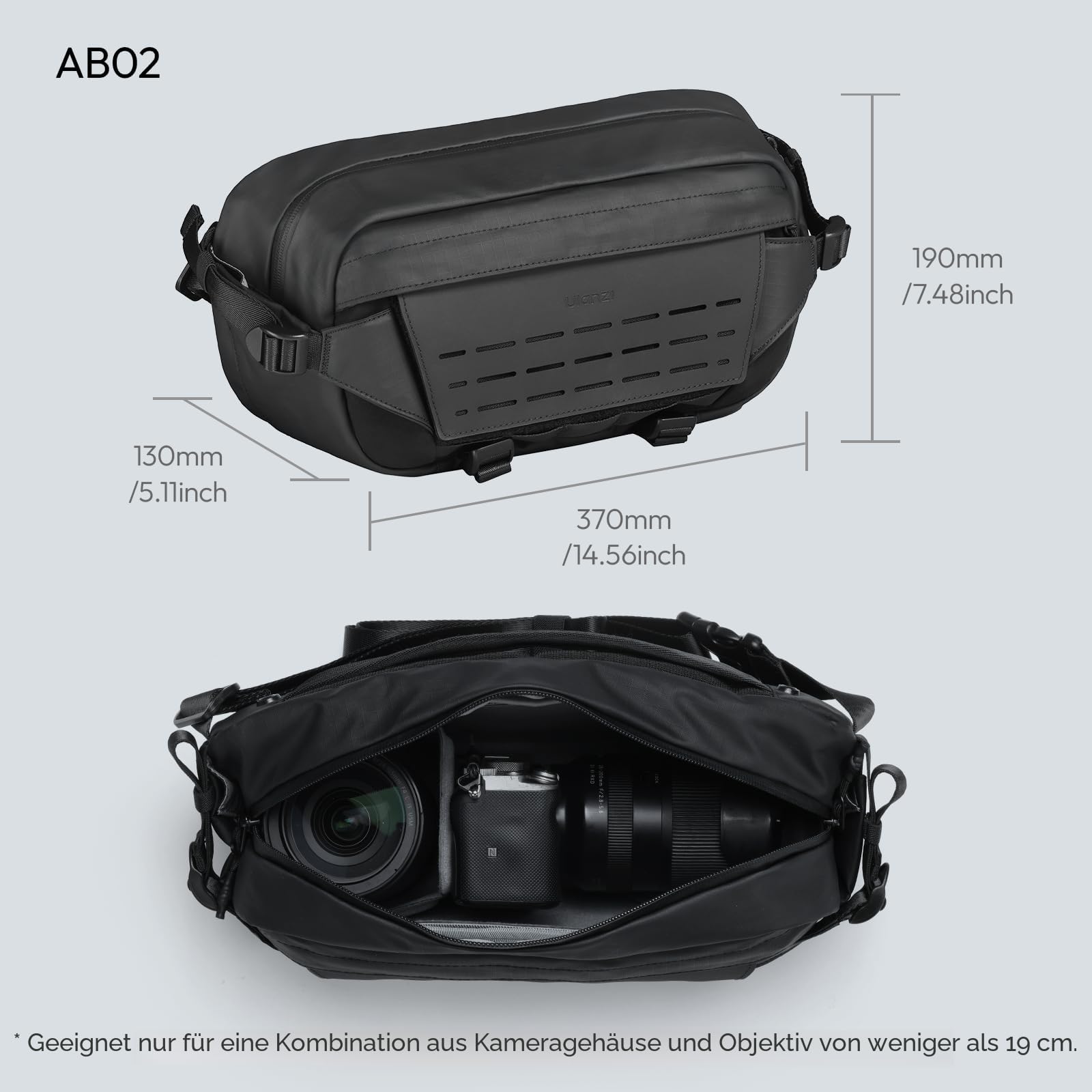 ULANZI Kamera Schultertasche, wasserdichte Kameratasche mit Stativhalterung, DSLR/SLR/spiegellose Kamerataschen Crossbody für Fotografen - Schwarz, 9 l Fassungsvermögen