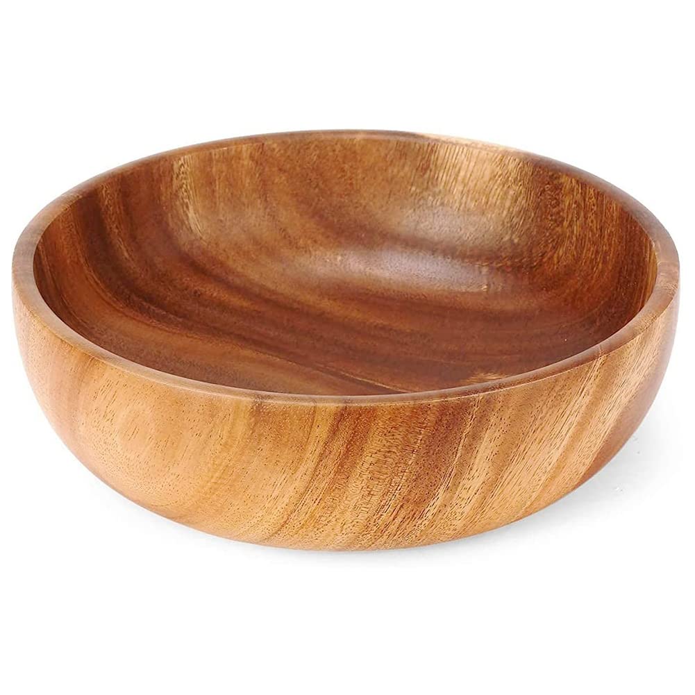 CTRLZS 9.5 Inch Wood Bowl, Wooden Salad Bowl, Large Wood Bowl for Food, Fruits, Salads and Decoration