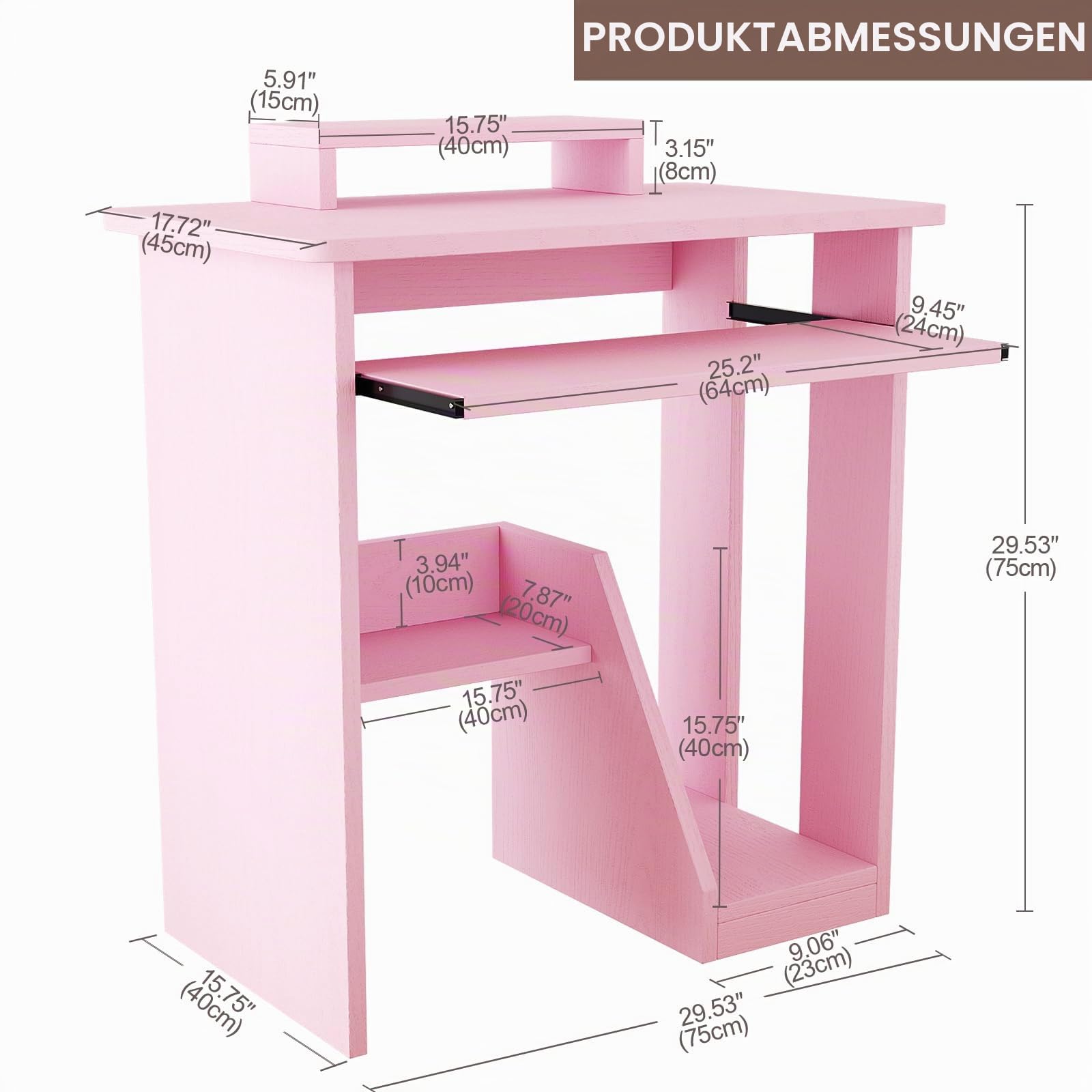 MIN WIN Kleiner Schreibtisch, Computertisch mit Monitorständer, Tastaturablage und CPU-Ständer, Bürotisch für kleine Räume, Home Office, Schlafzimmer