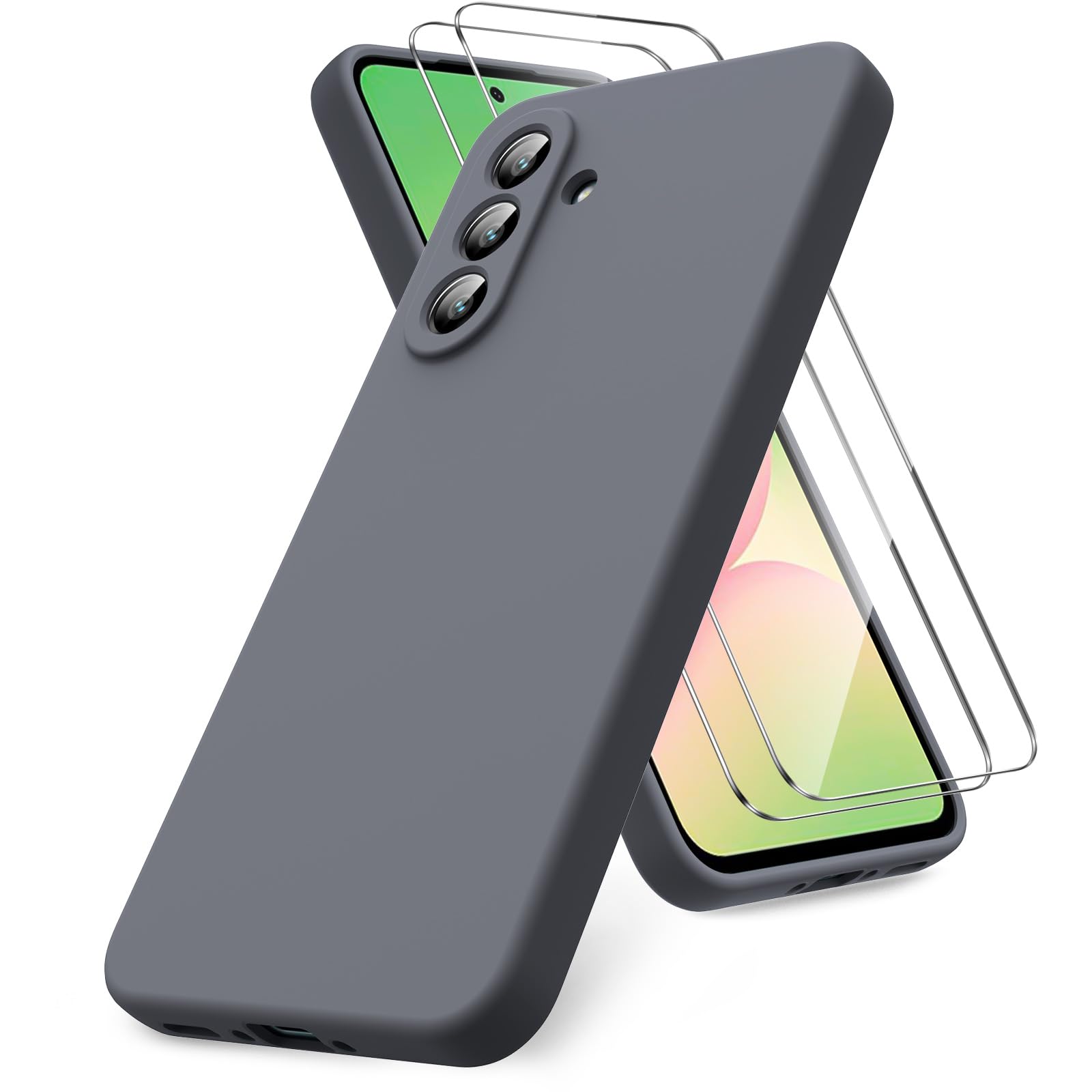 Vansdon Handyhülle kompatibel mit Samsung Galaxy A37 5G Hülle, 2 Stück Panzer Schutz Glas, weiche TPU Flüssigsilikonhülle, stoßfestem Gummi Silikongel Fall-Taupe