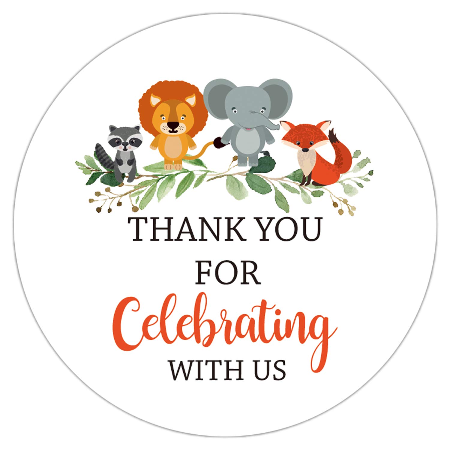50 pack 2 Inch Thank You For Celebrating With Us Stickers, Baby Shower Thank You Sticker Labels, Woodland Animals Thank You Stickers for Baby Shower Party, Birthday Party Favor.