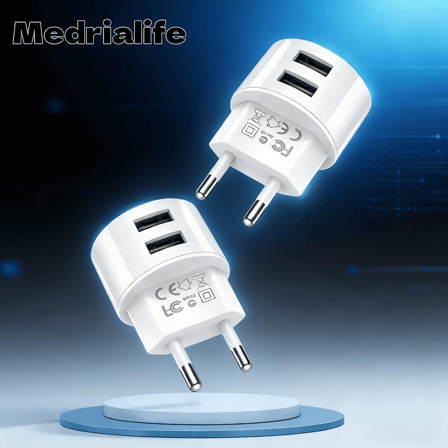Caricatore USB C, 5 V, 2,1 A, 2 porte, alimentatore di rete USB piatto, adattatore di presa USB con cavo di ricarica USB-C per smartphone/tablet/lettori MP3-MP4/e-book/navigatore/ecc