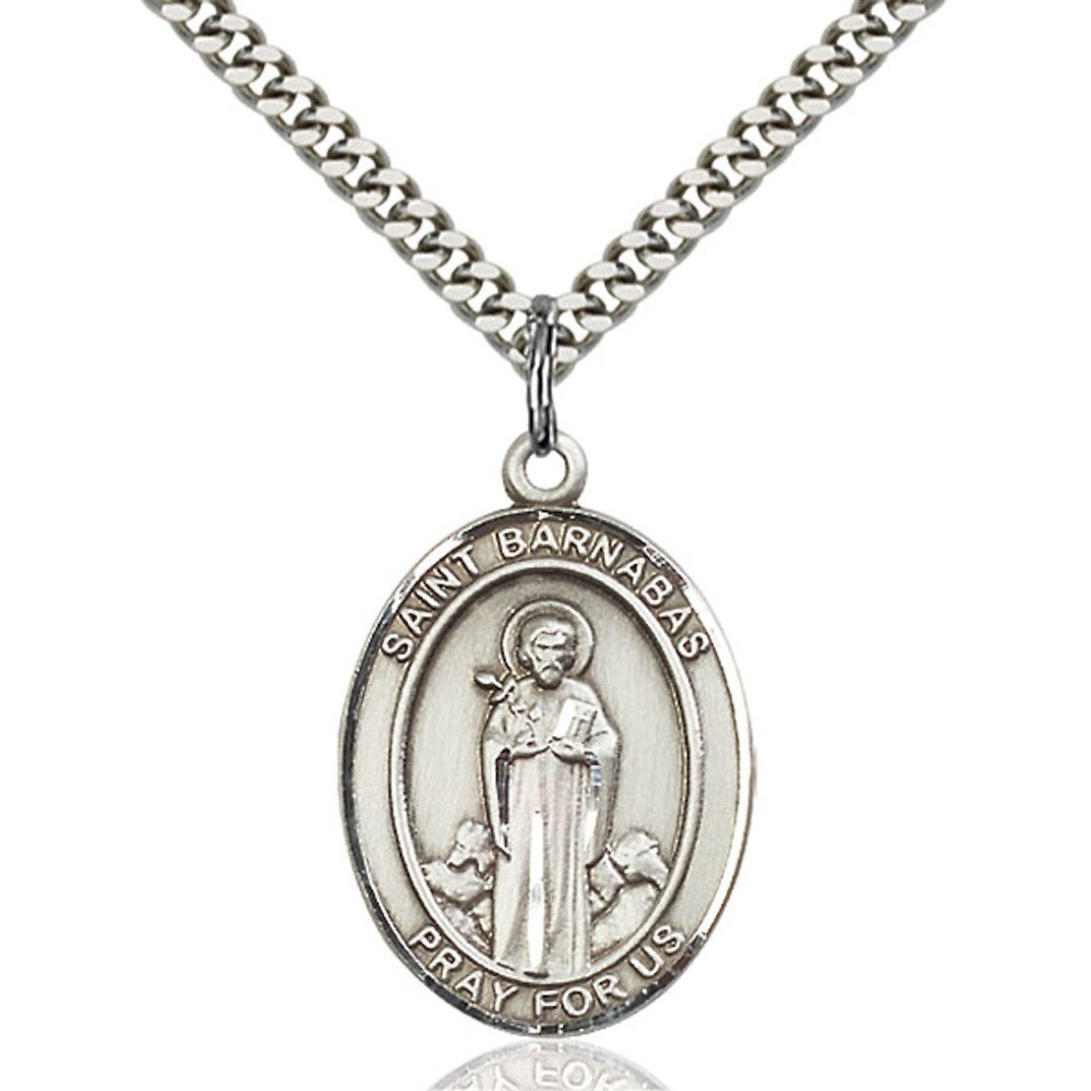 Bonyak Jewelry St. Barnabas Hand-Crafted Oval Medal Pendant in Sterling Silver