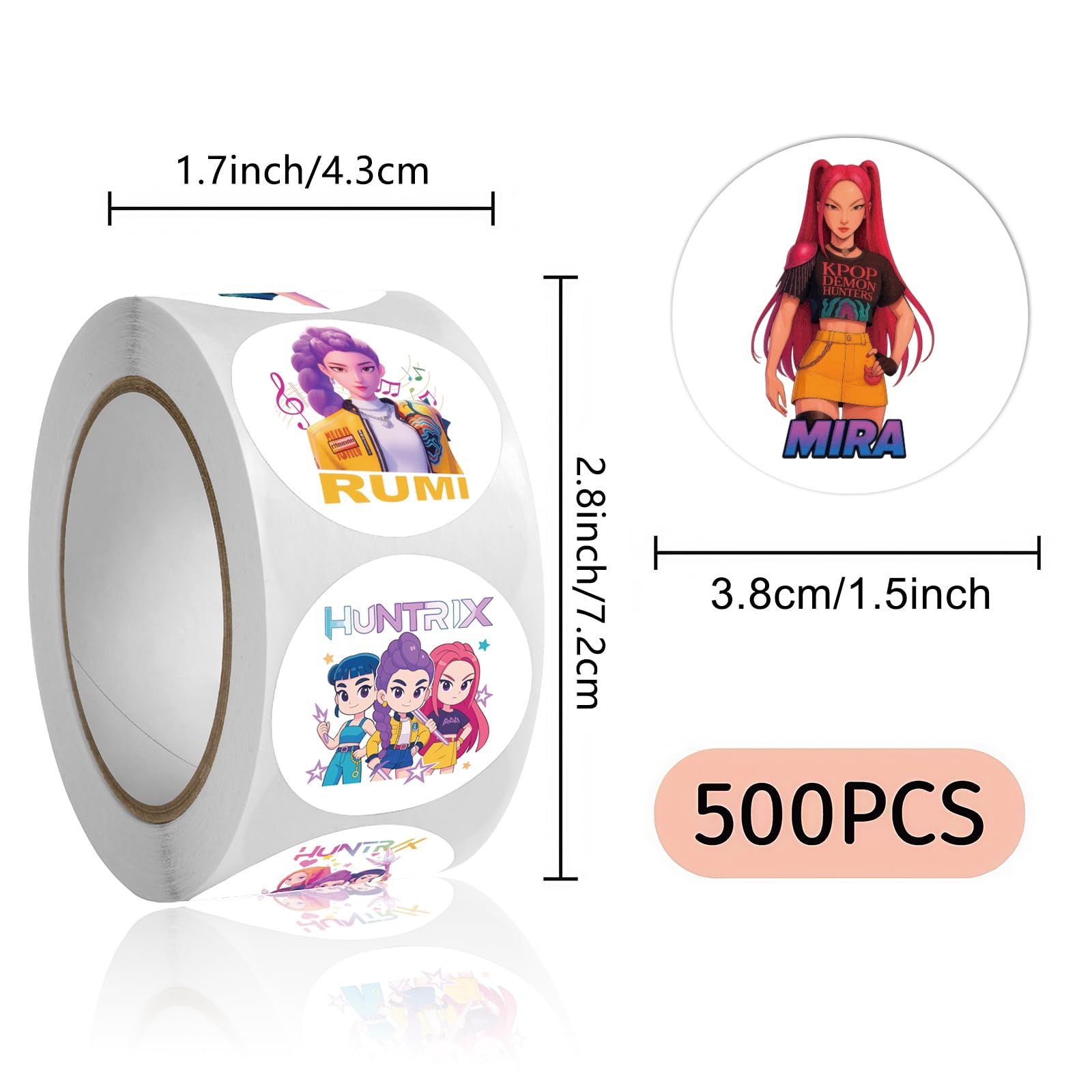 Demon Movie Hunters Stickers Roll - 500Pcs 8 Style Korean Hunters Movie Anime Music Idol Vinyl Stickers Decals - Easy Stick & Removeable for Fans Lover Scarpbook Window Tumblers Water Bottles Teens - 4