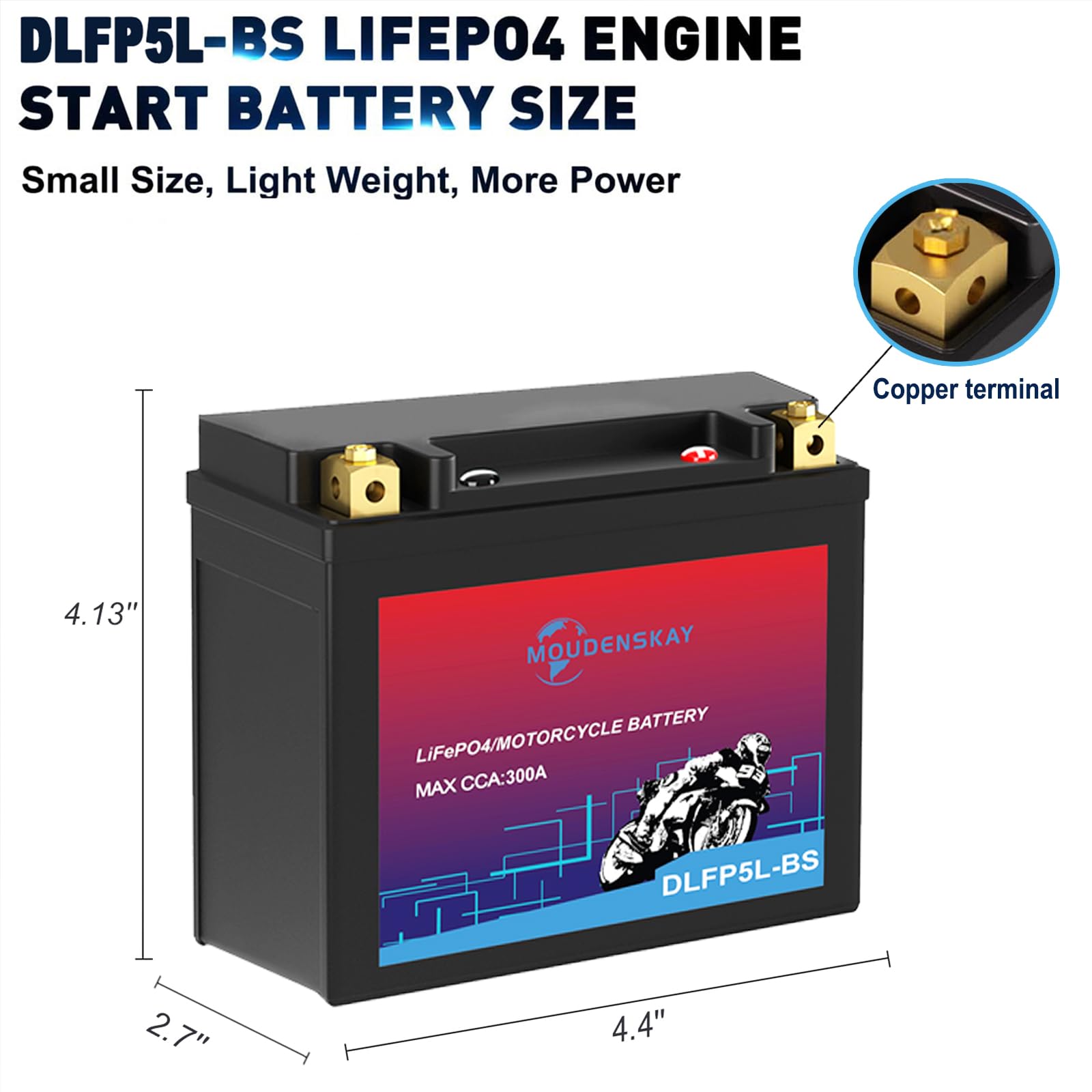 Akumulator litowy do motocykla 12V Akumulator litowy Powersports z BMS, YTX5L-BS 3AH 300CCA LiFePO4 Akumulator rozruchowy do motocykli, ATV, UTV, skuterów śnieżnych i więcej